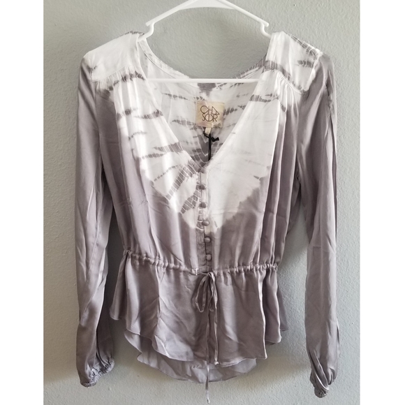 Chaser Blouson Sleeve Tie Front & Button Peplum - Picture 6 of 10